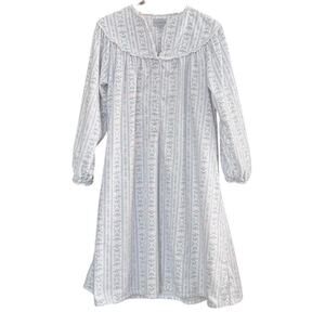 Cottagecore Lanz of Salzburg Cotton Flannel Nightgown White Pink Floral Sz Small